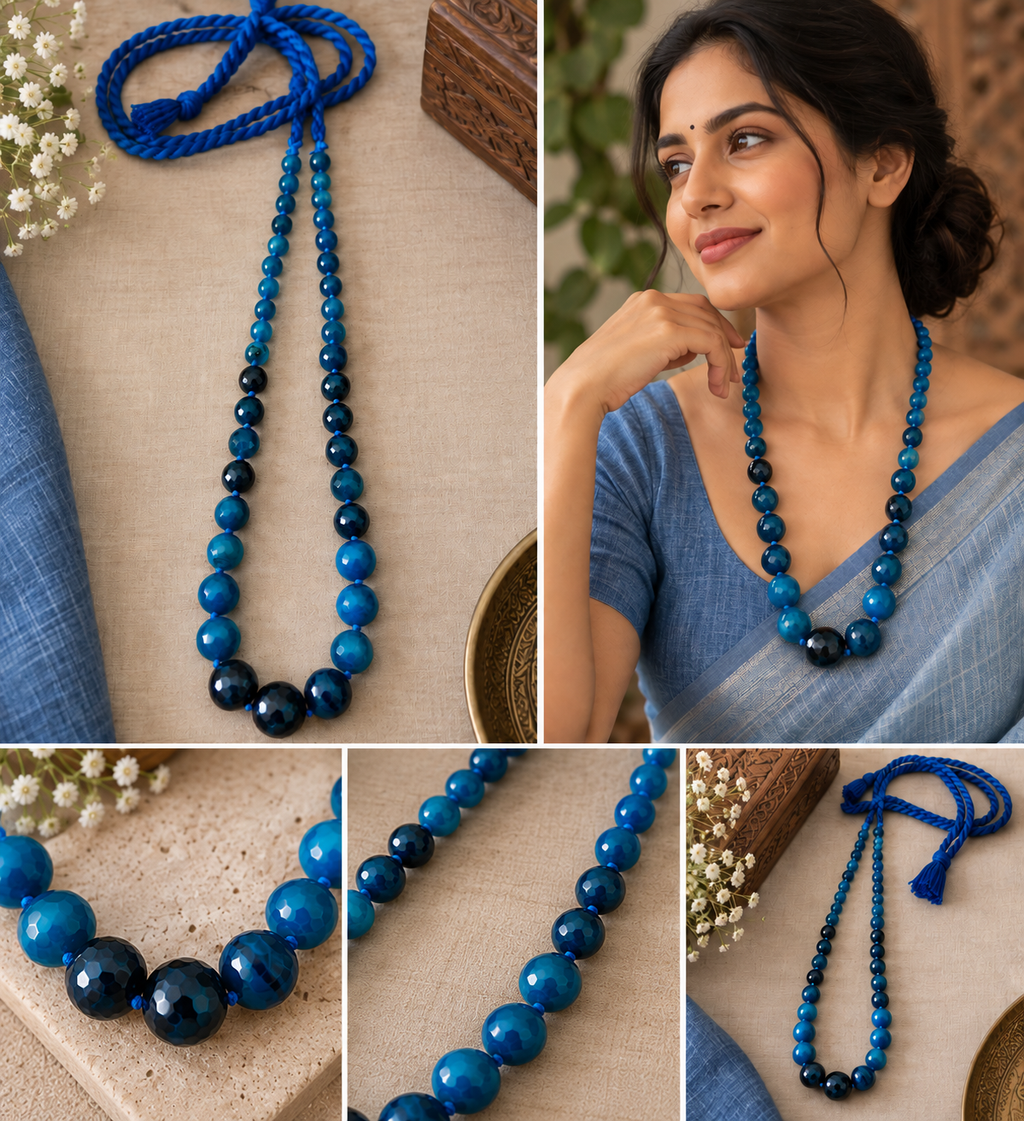 Graduated Blue Bead Necklace