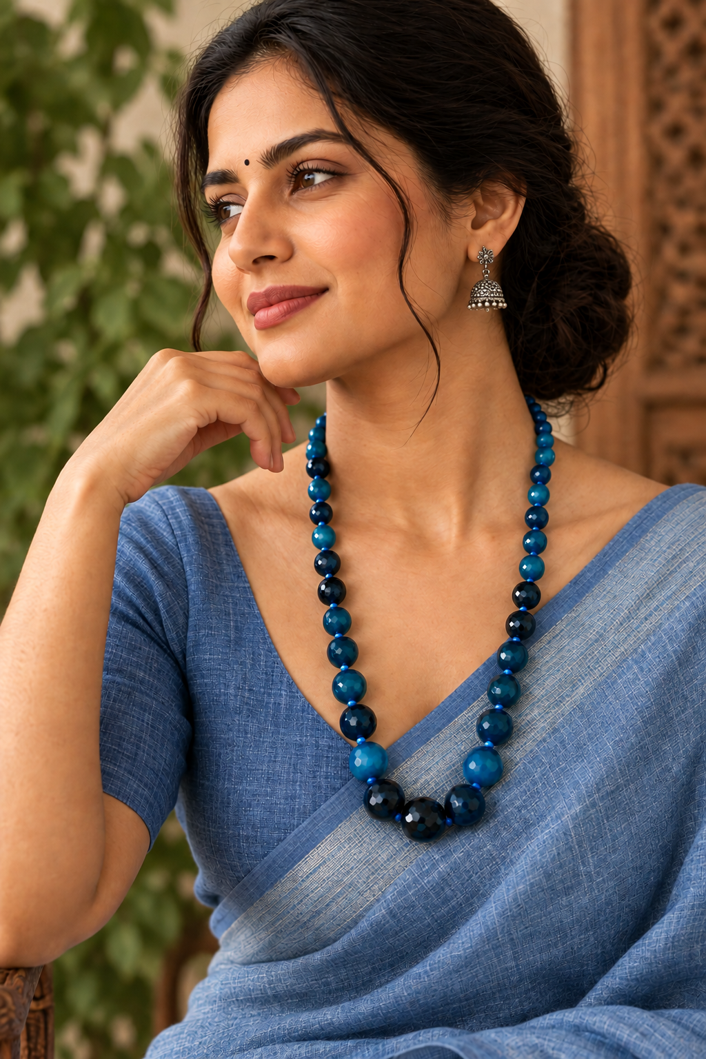 Graduated Blue Bead Necklace