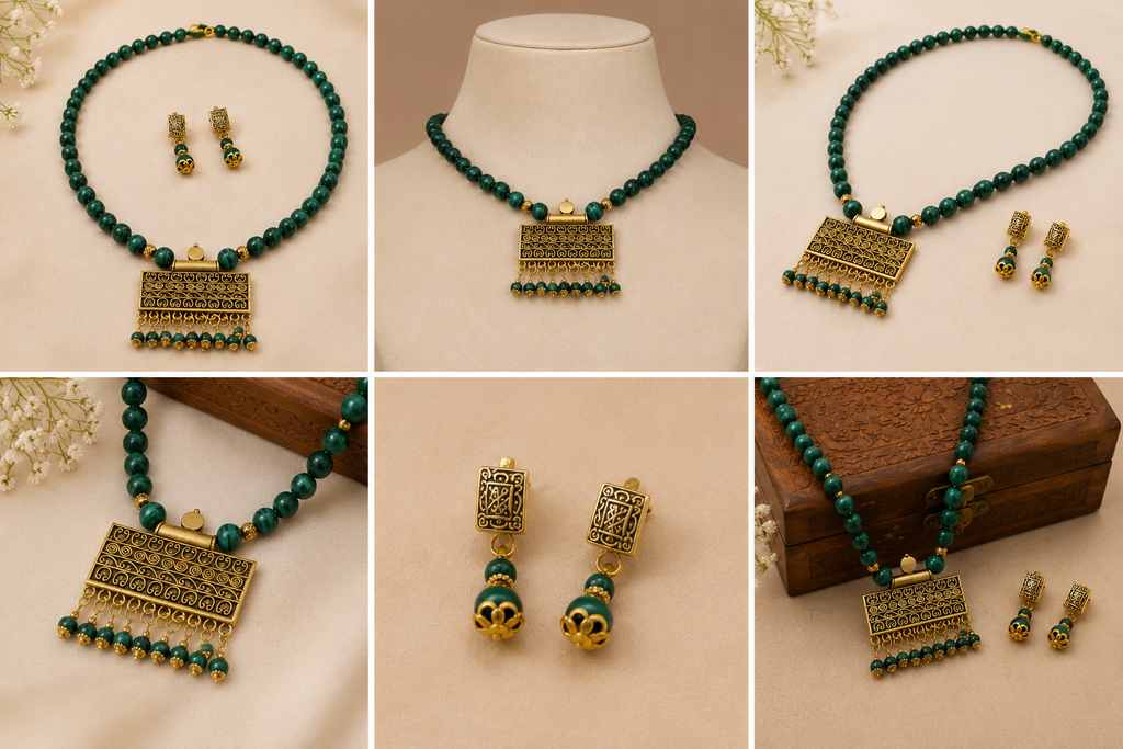 Green semi-precious beads jewelry Set
