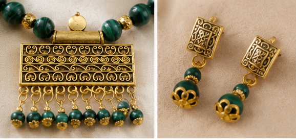 Green semi-precious beads jewelry Set
