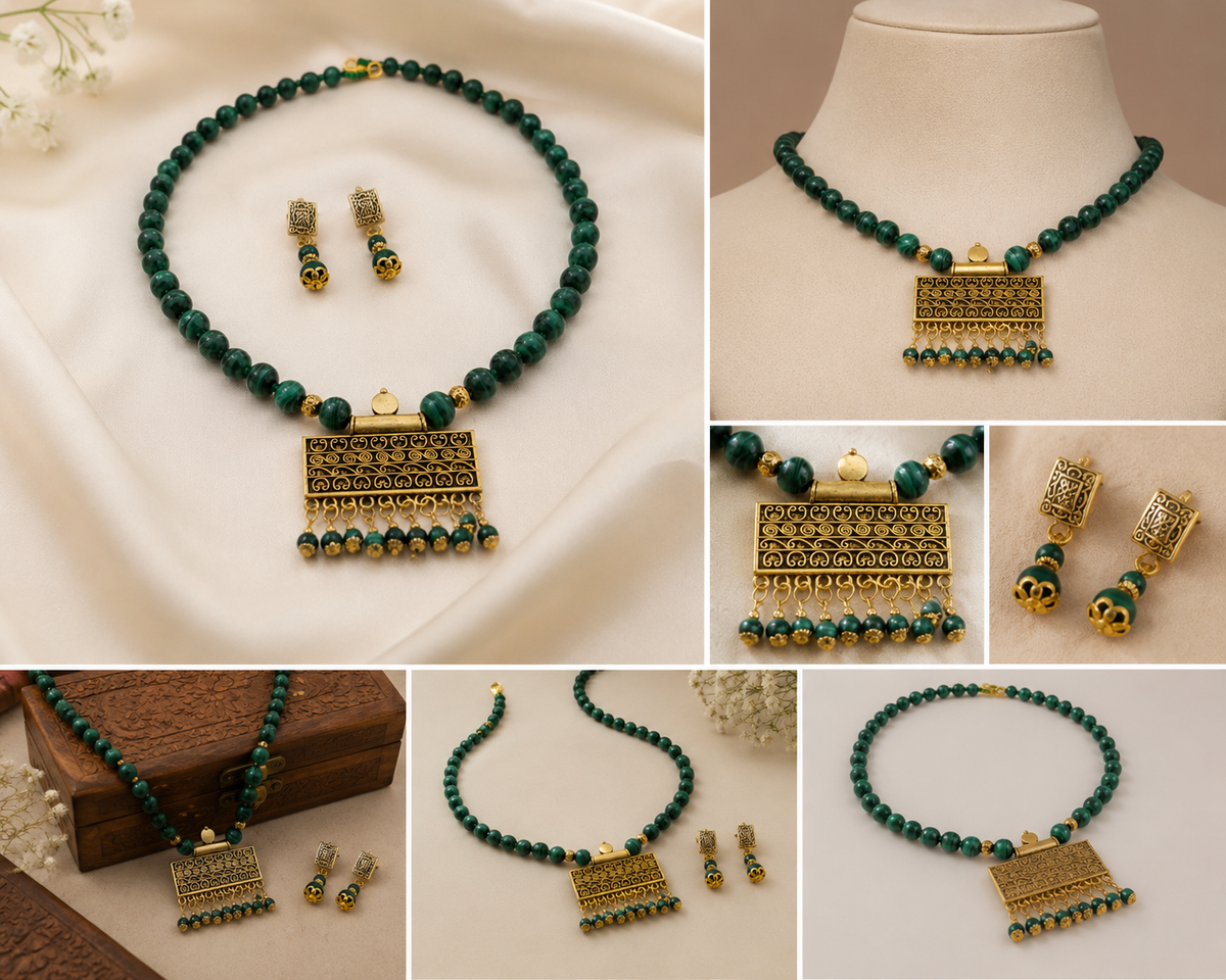Green semi-precious beads jewelry Set