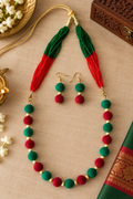 Red & Green Velvet Beads Jewelry set