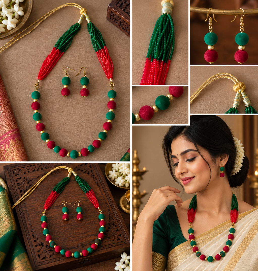 Red & Green Velvet Beads Jewelry set