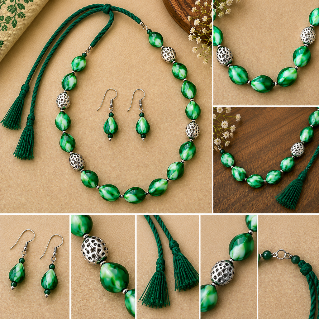 Emerald Mist – Green & White Beads Jewelry set