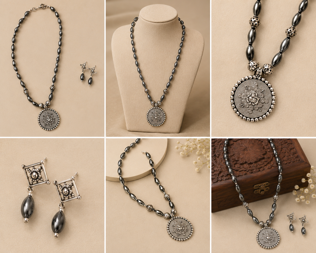 Metallic Charcoal black Beads jewelry Set