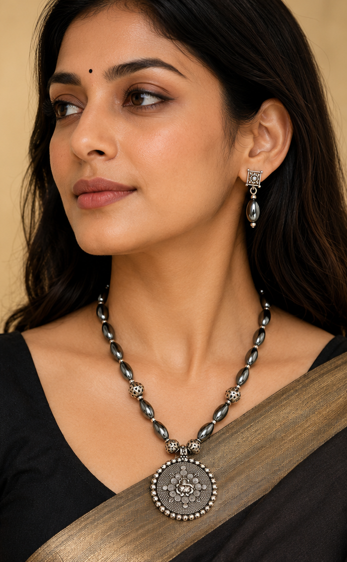Metallic Charcoal black Beads jewelry Set