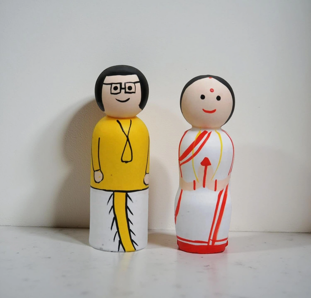 Wooden Peg Dolls Bengali Couple