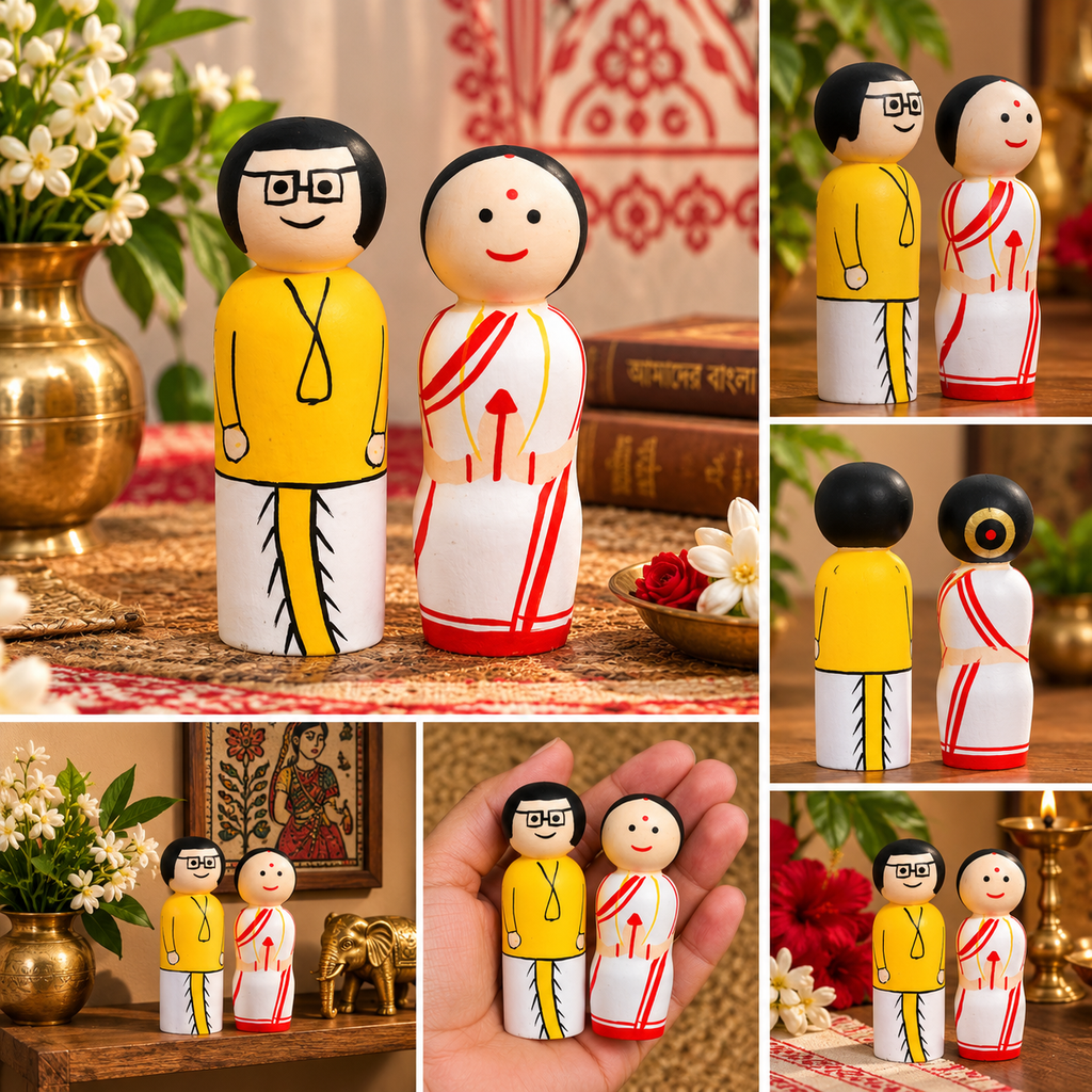 Wooden Peg Dolls Bengali Couple