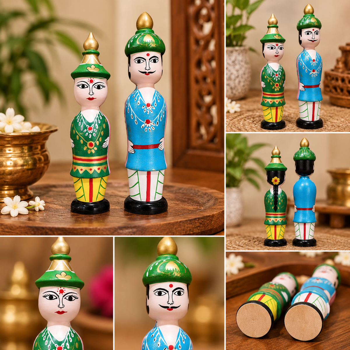 Indian Raja & Rani Wooden Dolls  Set of 2 Wooden Dolls