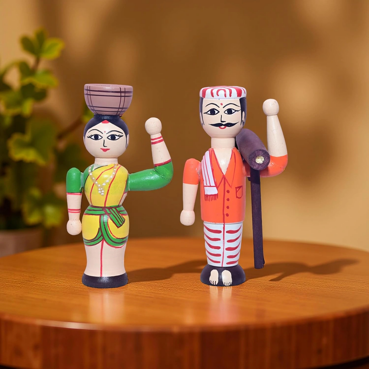 Wooden Farmer Couple Dolls - Set of 2