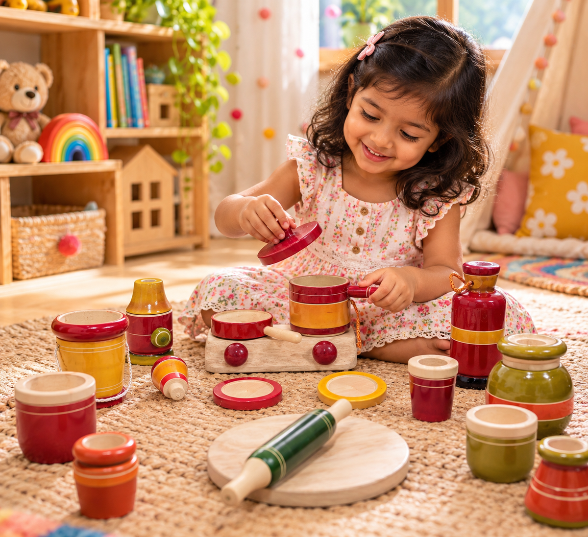 Wooden Kitchen Play Set, 16 Pieces Pretend Cooking Toys
