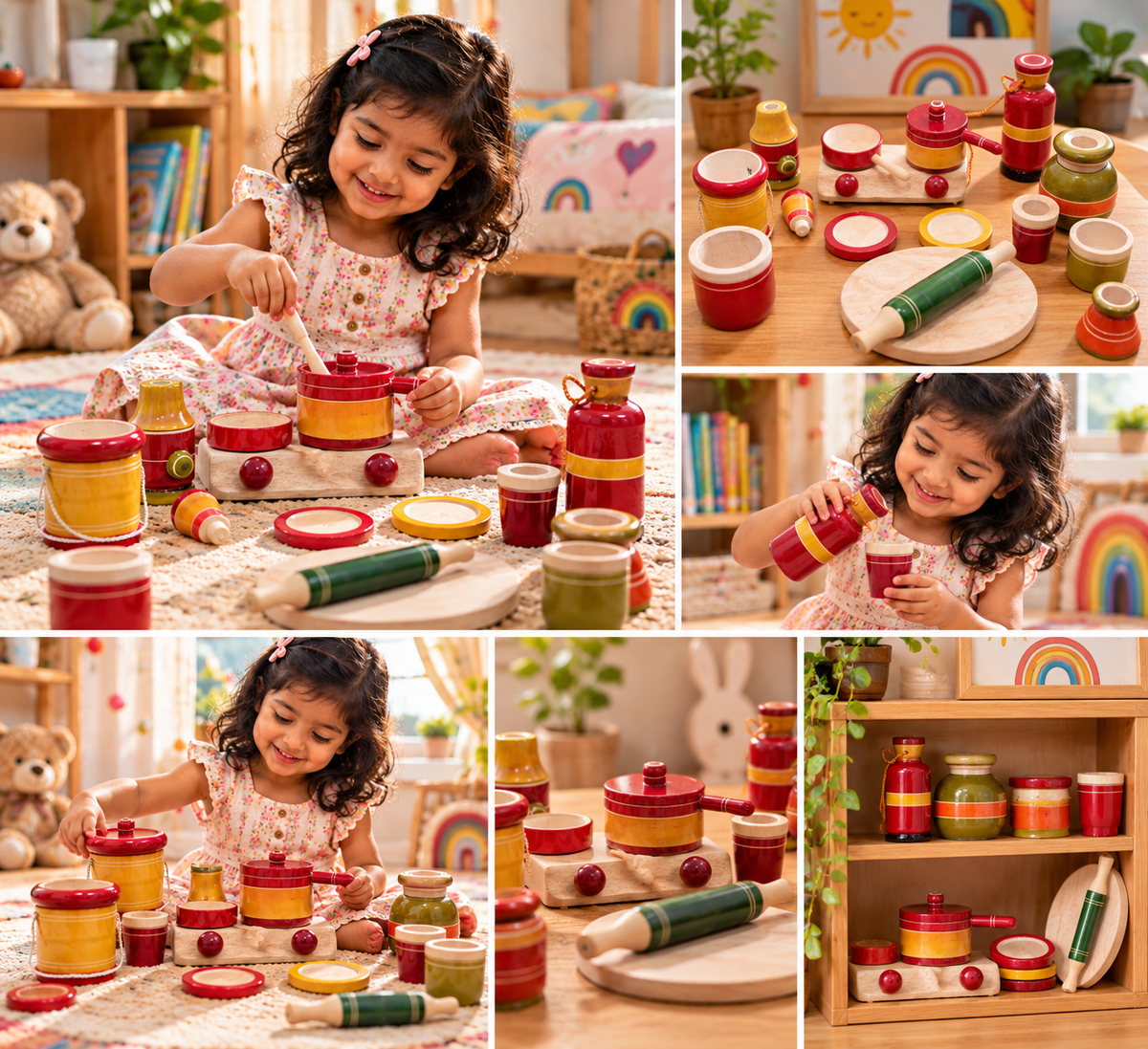 Wooden Kitchen Play Set, 16 Pieces Pretend Cooking Toys