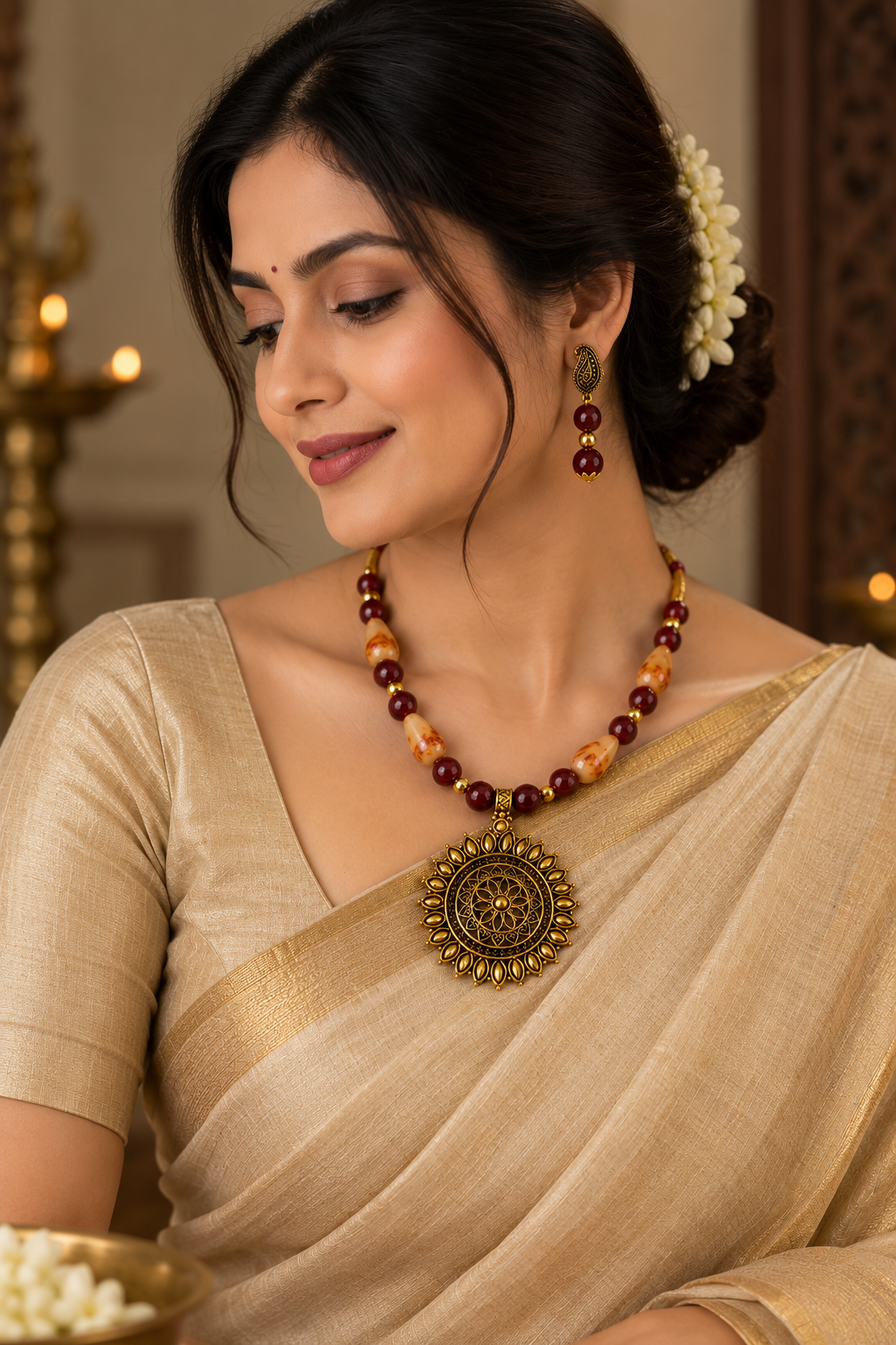 Antique Gold & Brown Beads Statement Jewelry Set