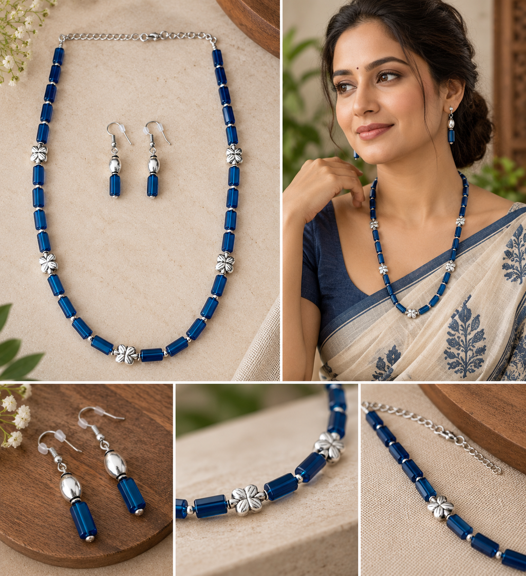 Navy Blue & Silver Jewelry Set