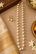 Ivory White Pearl beads with Gold Necklace Set