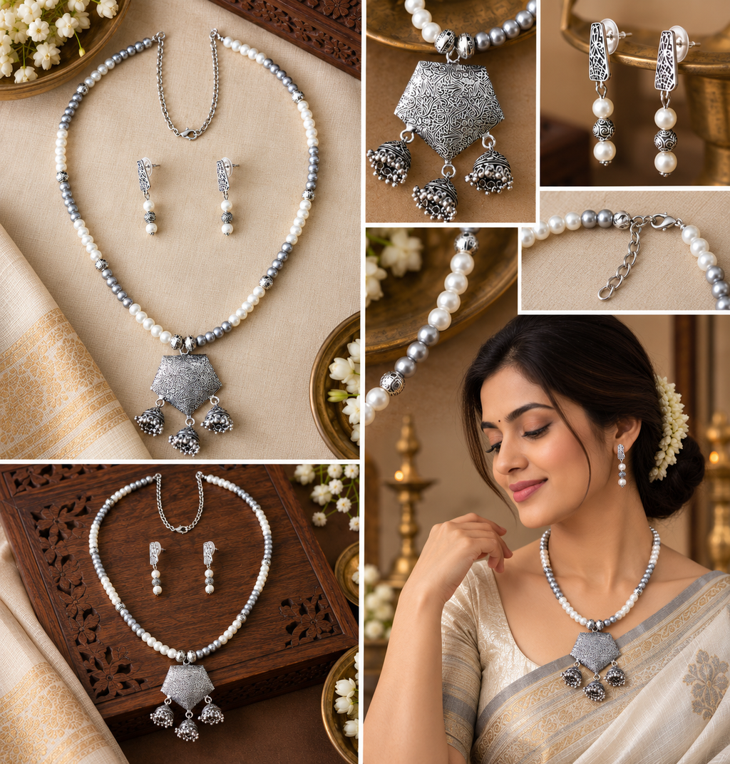 Silver & Pearl Elegance Jewelry set