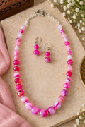 Pink & Fuchsia Graduated Agate Bead Necklace & Earrings Set