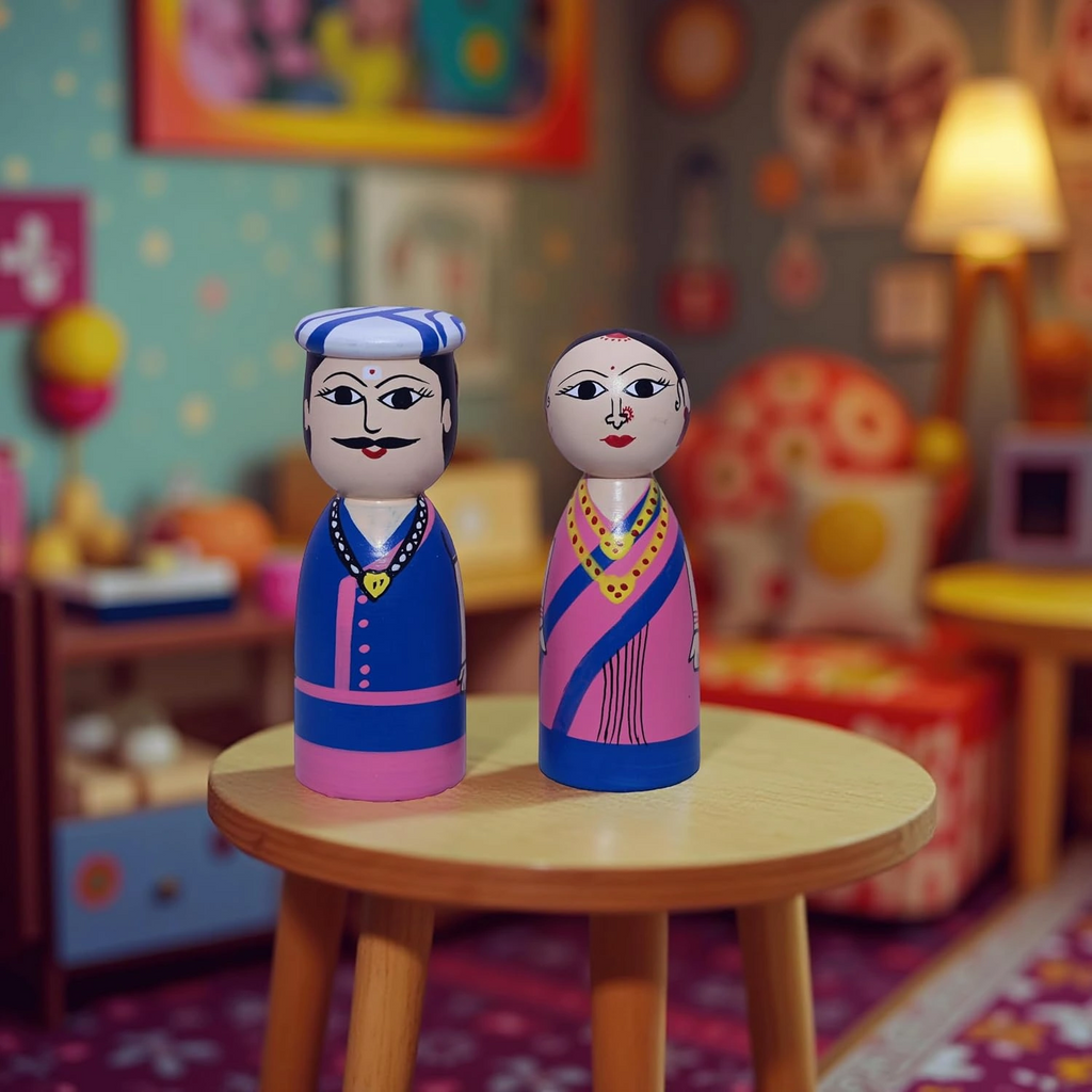 Wooden Hand-Painted Raja Rani Peg Dolls