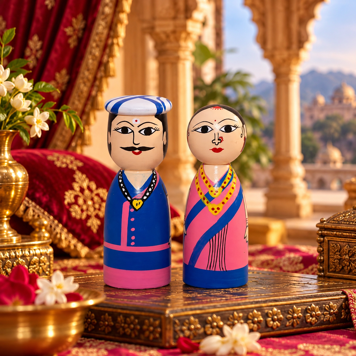 Wooden Hand-Painted Raja Rani Peg Dolls