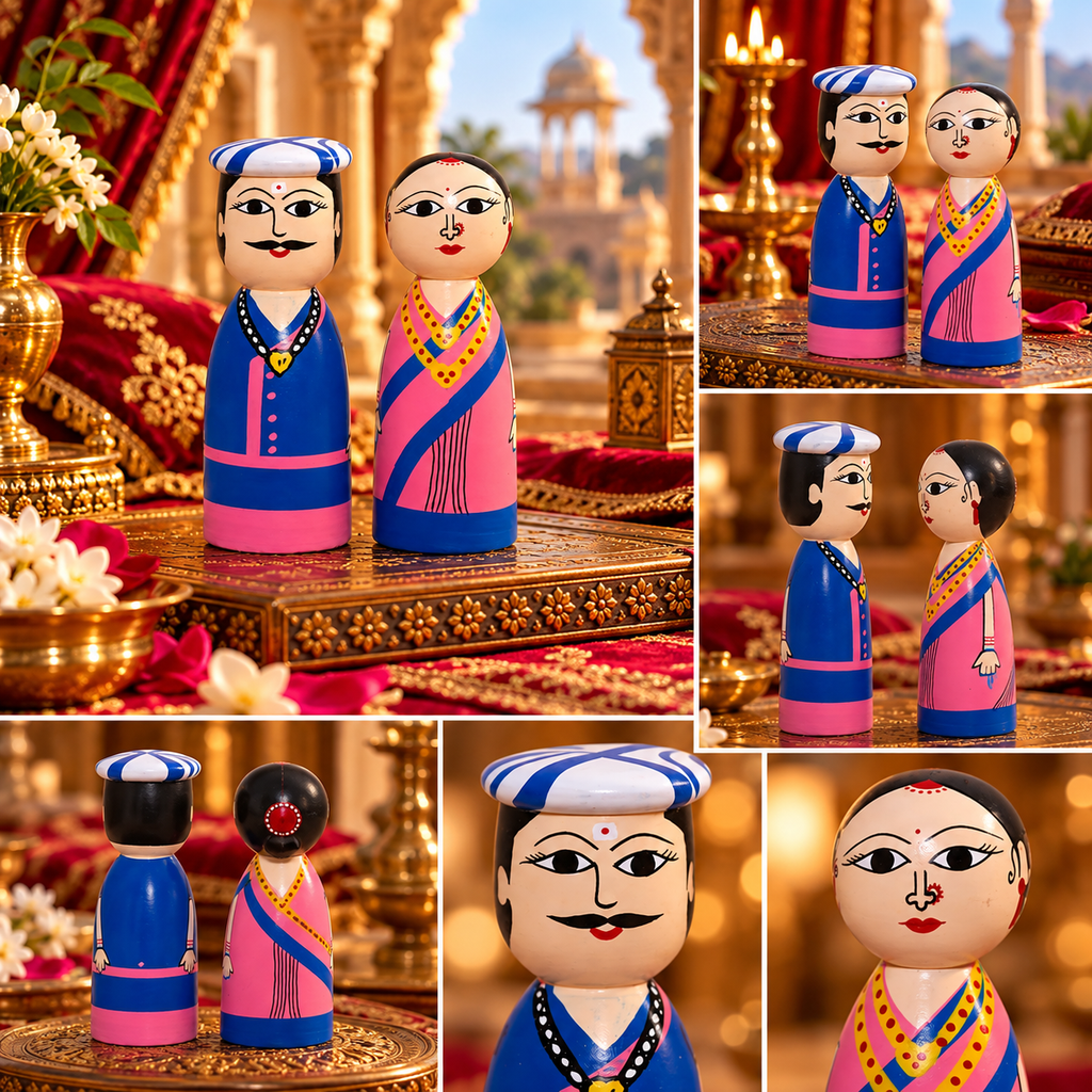 Wooden Hand-Painted Raja Rani Peg Dolls
