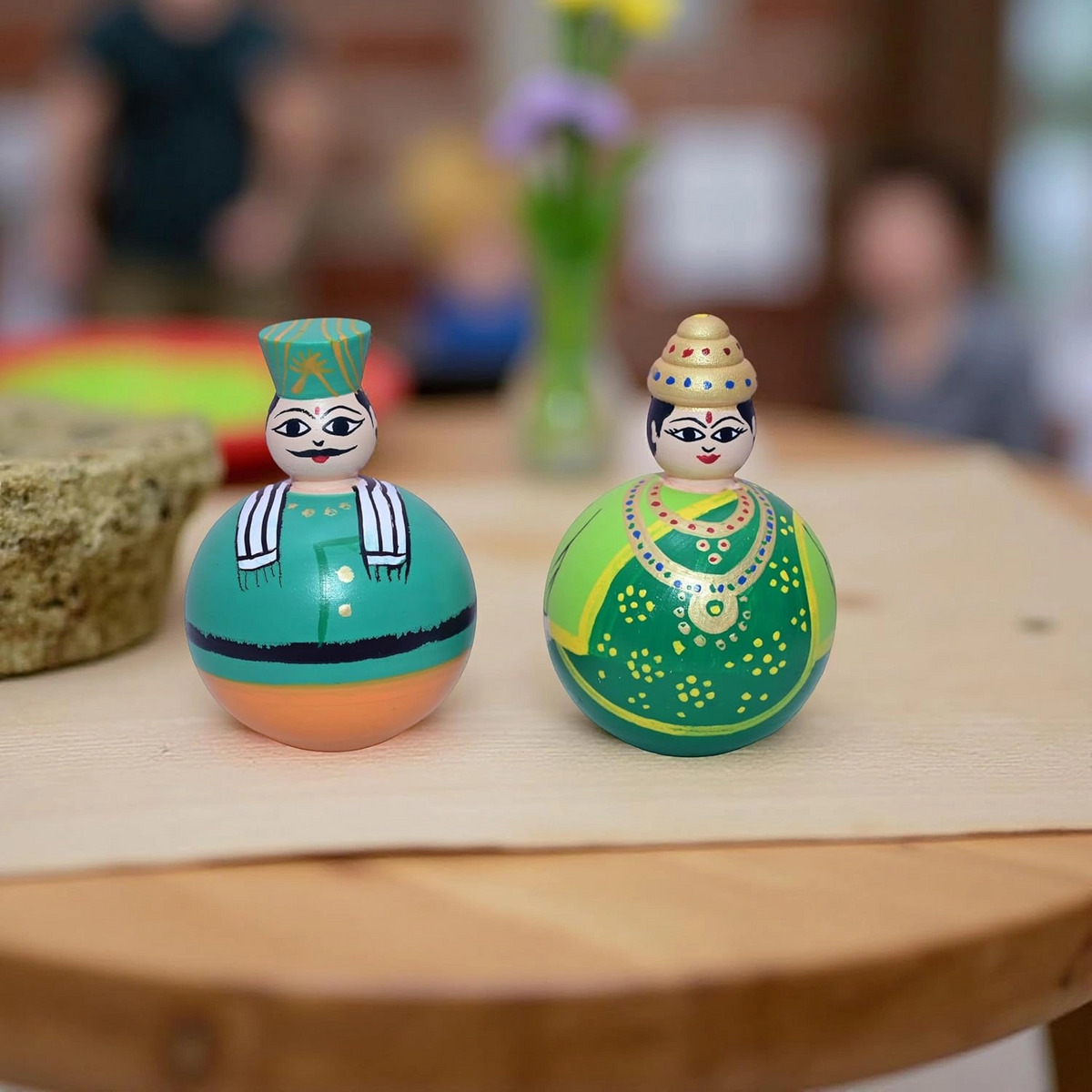 Wooden Raja Rani Roly Poly Dolls, Set of 2