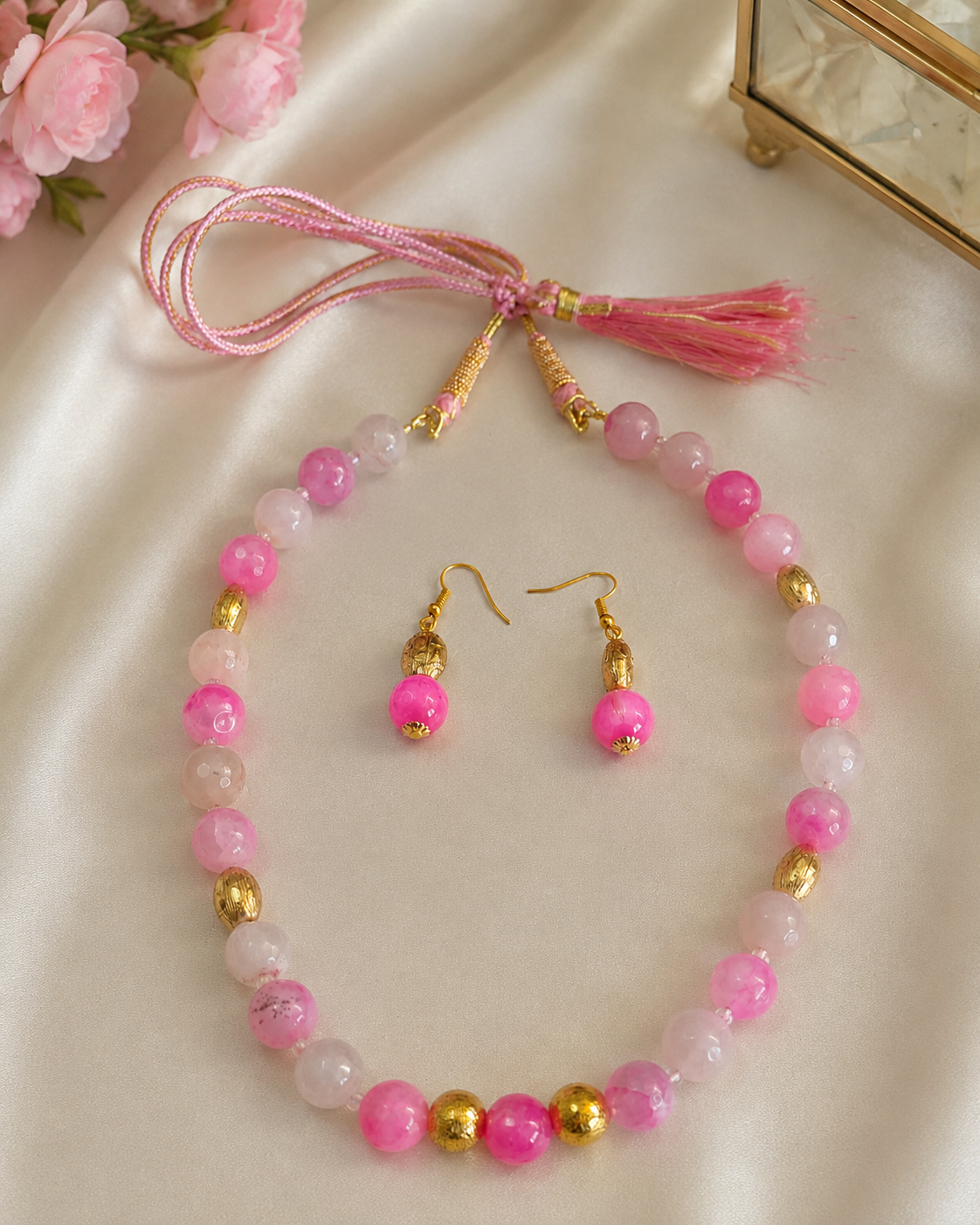 Baby Pink Agate Beaded Jewelry set