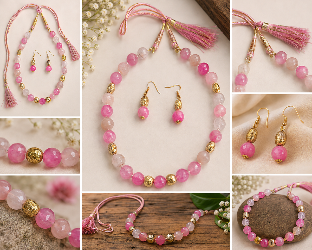 Baby Pink Agate Beaded Jewelry set