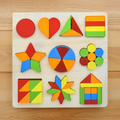 Wooden Shapes Puzzle Learning Toy, Montessori Brain Teaser Puzzle Board with 10 Geometric Shapes