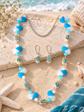 Sky Blue & Floral Millefiori Beaded Set