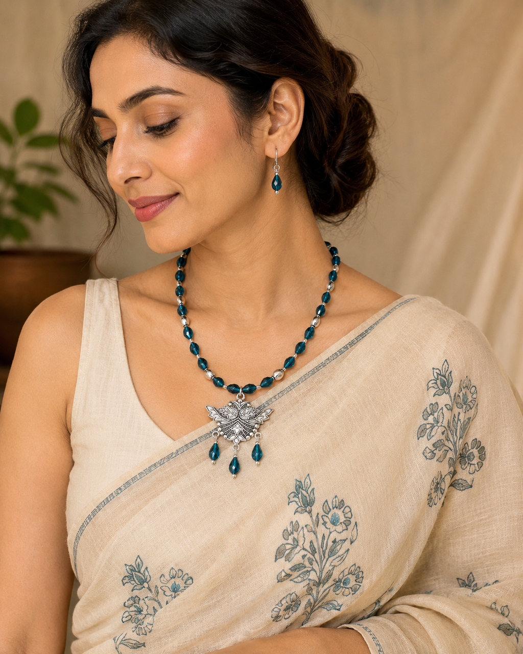Teal Elegance – Blue & Silver Statement Jewelry Set