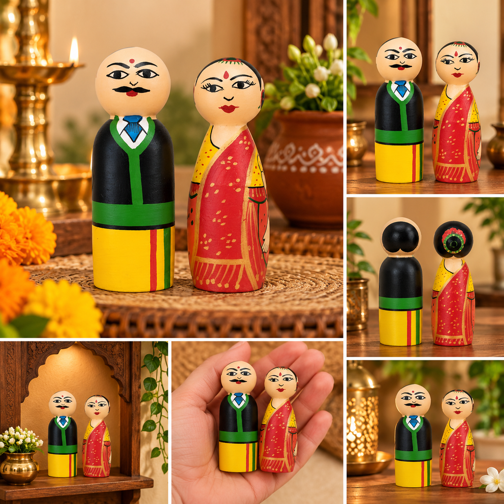 Wooden Peg Dolls, Couple in Traditional Attire