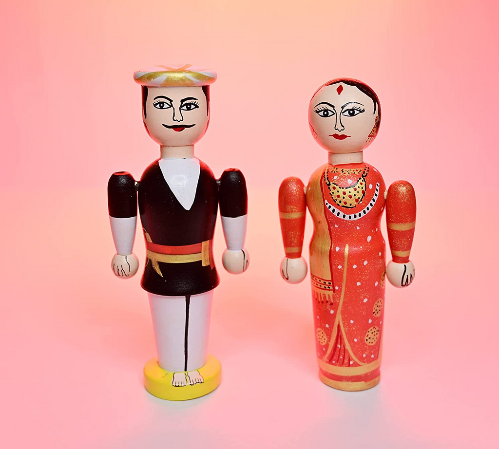 Traditional Indian Toy Set Raja & Rani Wooden Dolls - Set of 2 Dolls