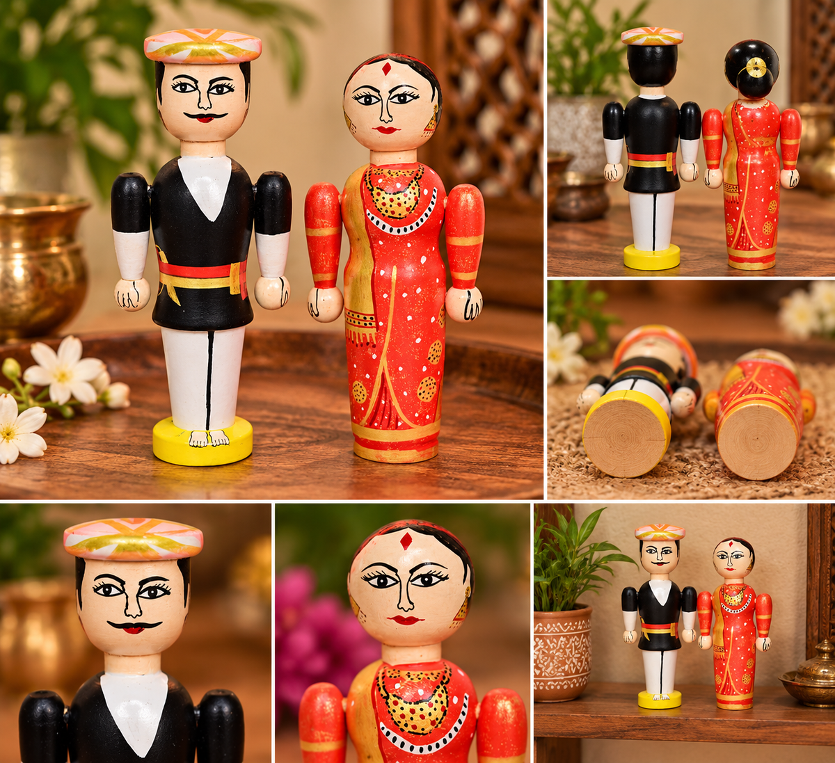 Traditional Indian Toy Set Raja & Rani Wooden Dolls - Set of 2 Dolls