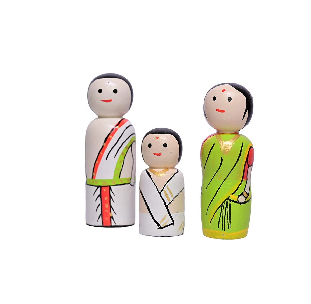 CHANNAPATNA TOYS Wooden Peg Dolls Indian Family