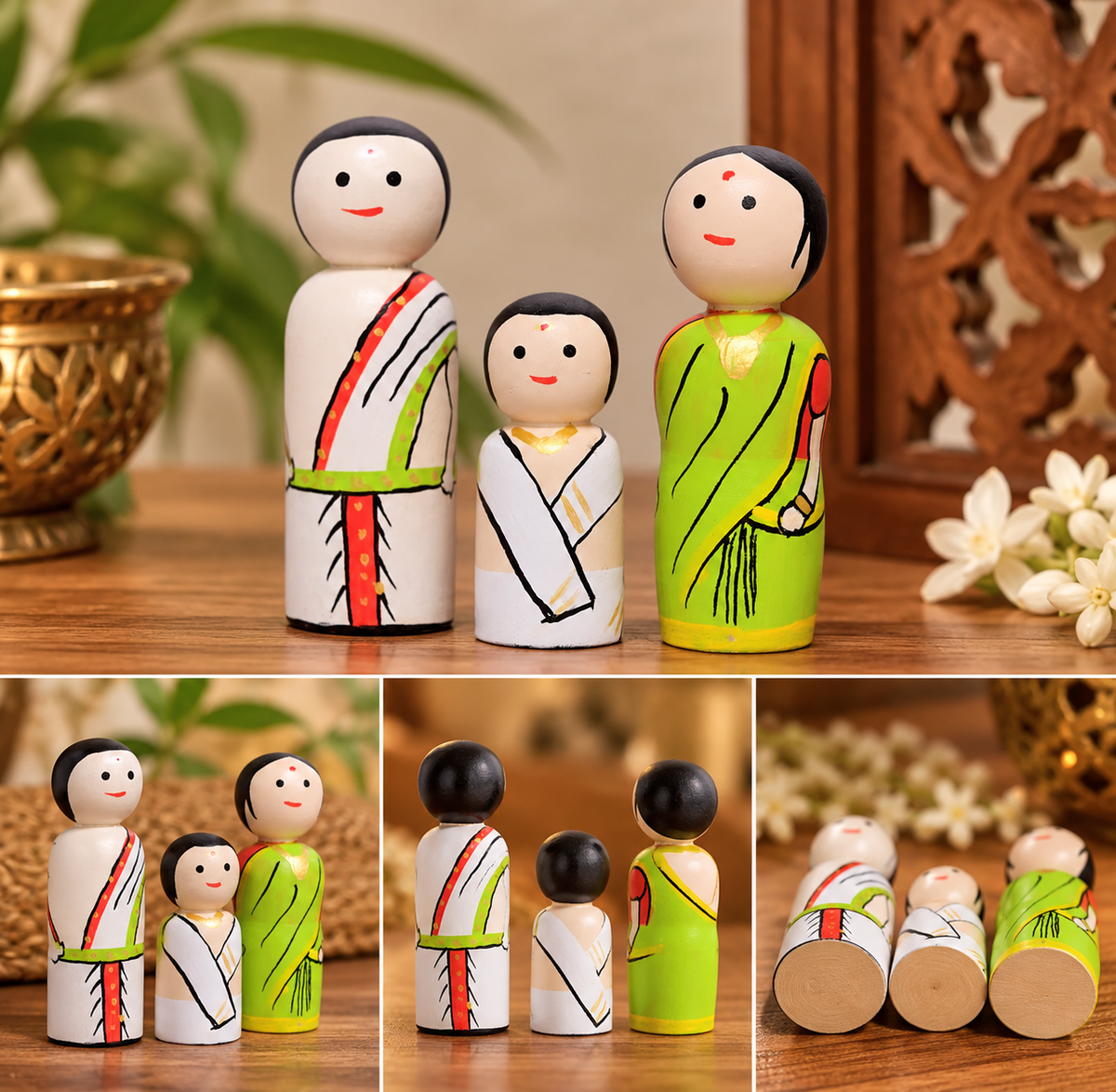 CHANNAPATNA TOYS Wooden Peg Dolls Indian Family