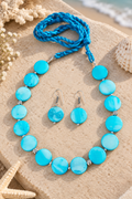 Turquoise Blue Beaded Necklace & Earrings