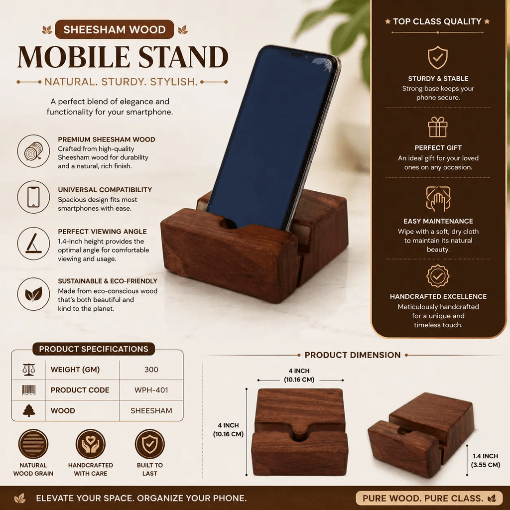 Sheesham Wood Mobile Stand – Handcrafted Wooden Phone Holder for Desk & Office