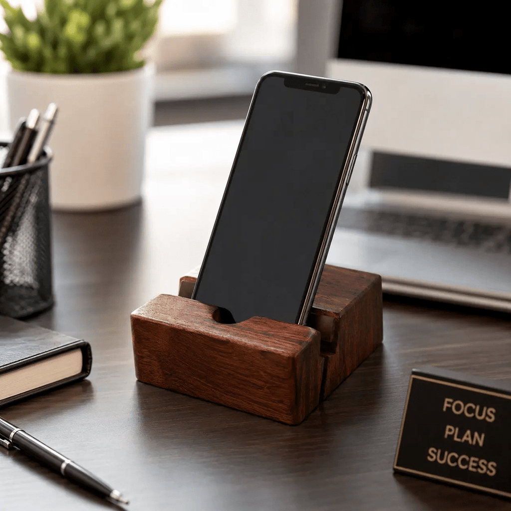 Sheesham Wood Mobile Stand – Handcrafted Wooden Phone Holder for Desk & Office