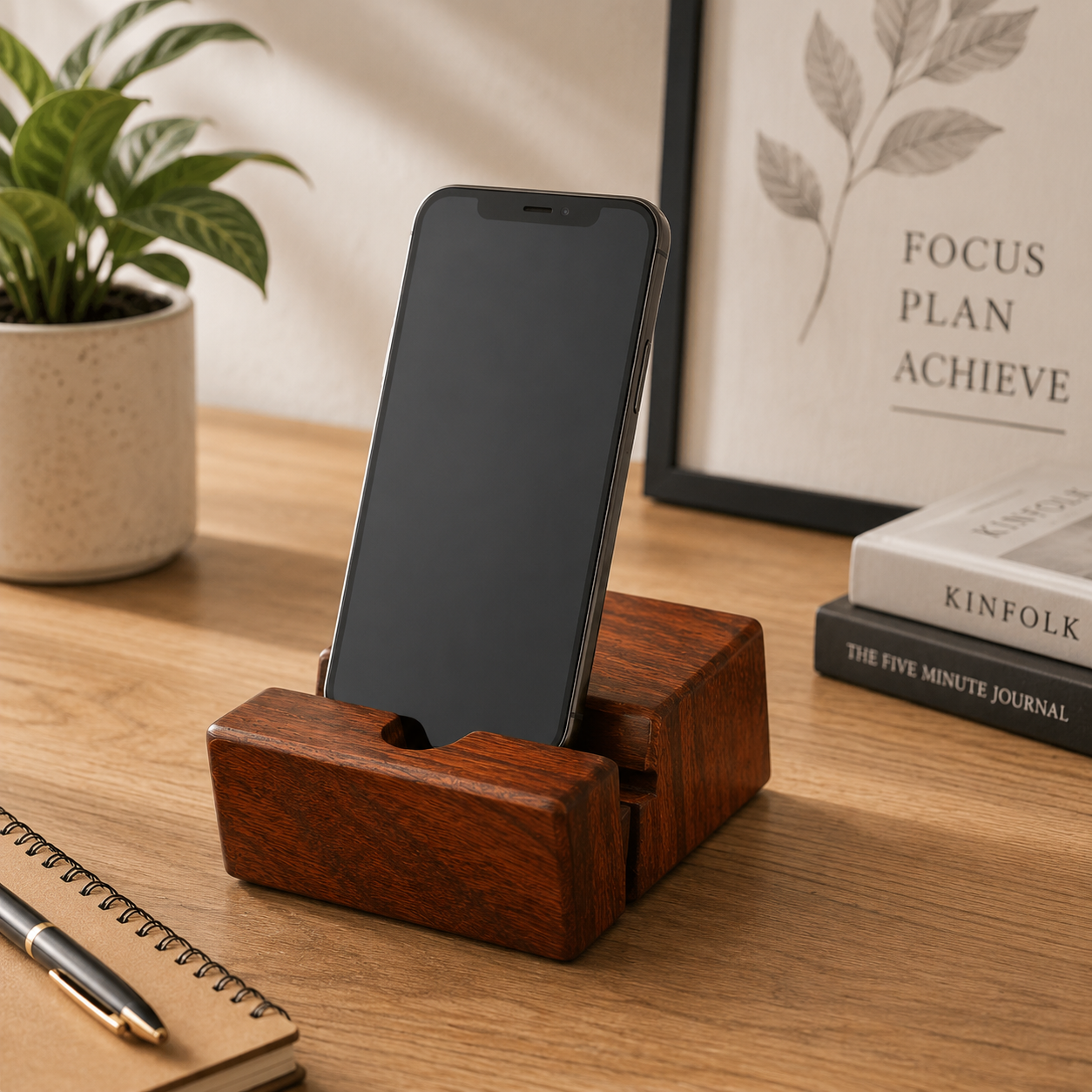 Sheesham Wood Mobile Stand – Handcrafted Wooden Phone Holder for Desk & Office