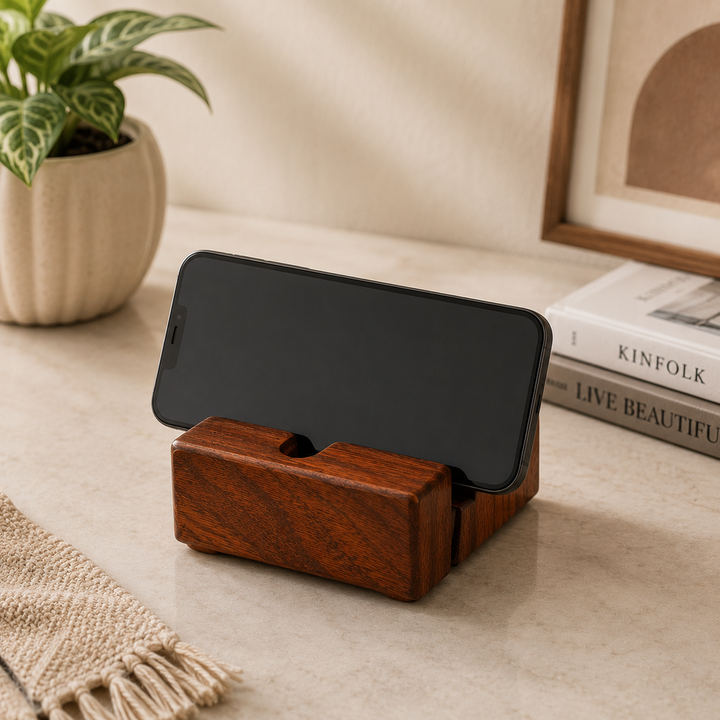 Sheesham Wood Mobile Stand – Handcrafted Wooden Phone Holder for Desk & Office