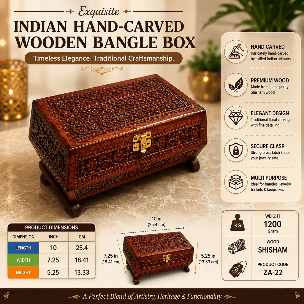 Exquisite Hand-Carved Wooden Bangle Box