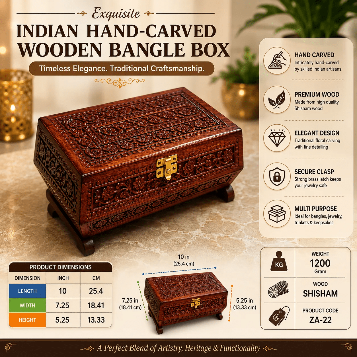 Exquisite Hand-Carved Wooden Bangle Box