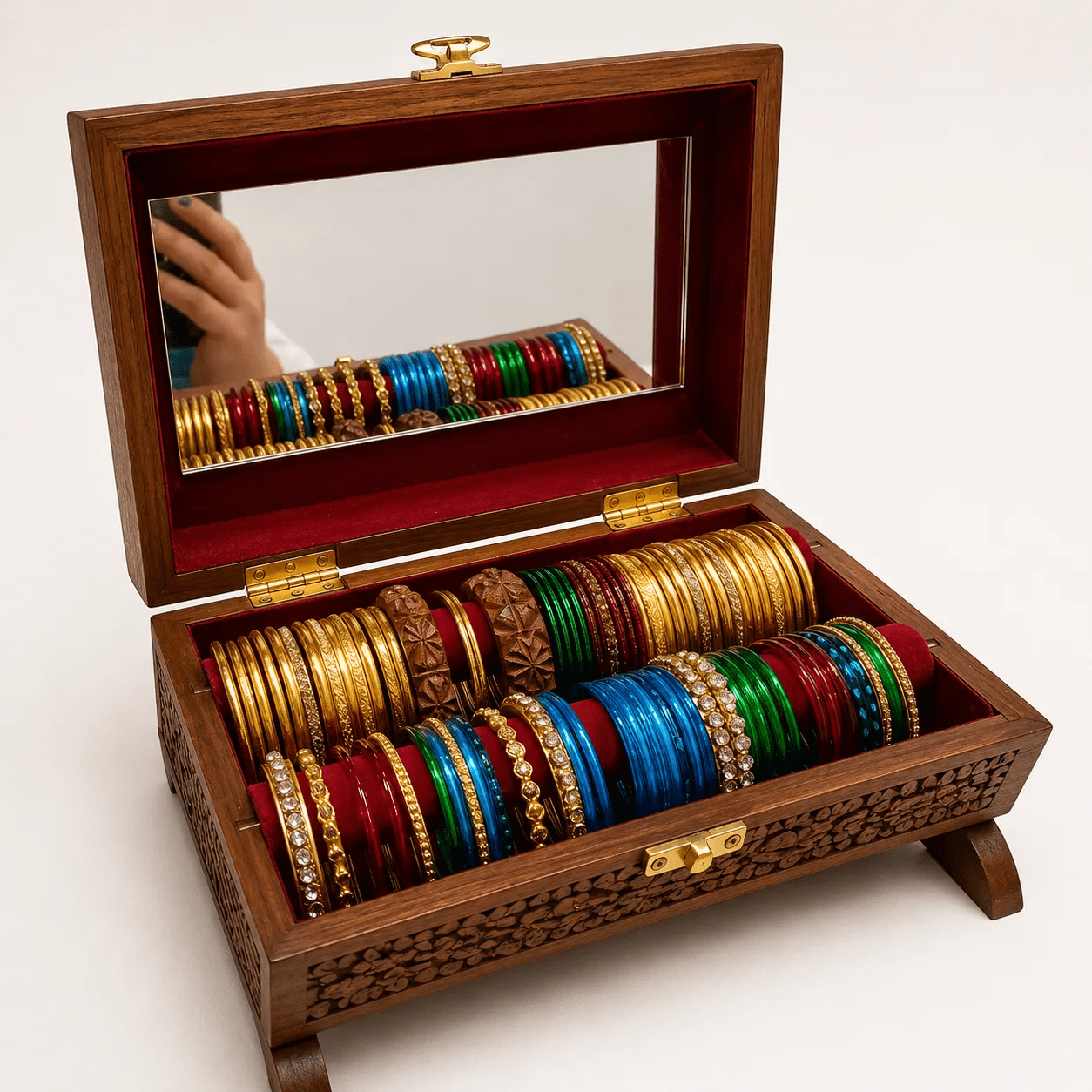 Exquisite Hand-Carved Wooden Bangle Box