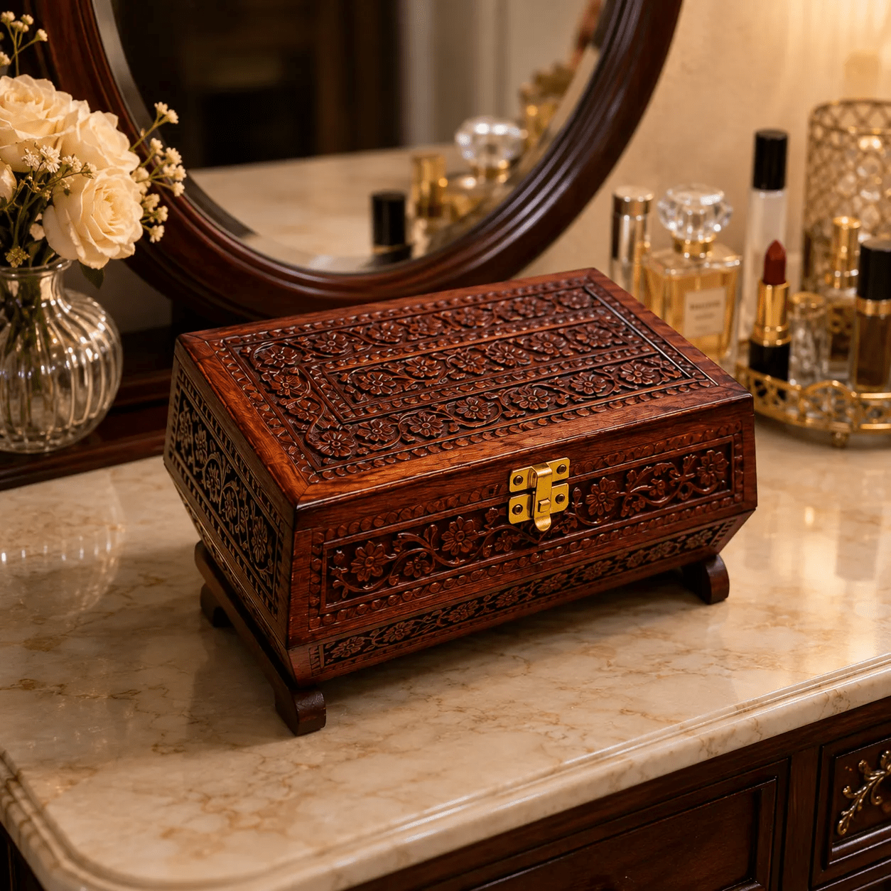 Exquisite Hand-Carved Wooden Bangle Box